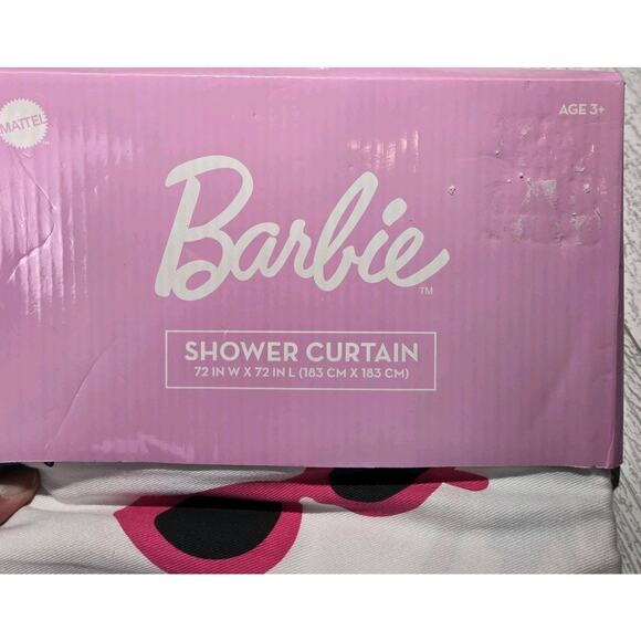 NEW Barbie Fabric Shower Curtain 72x72” Rainbows Skates Palm Trees Sunglasses - Picture 2 of 4